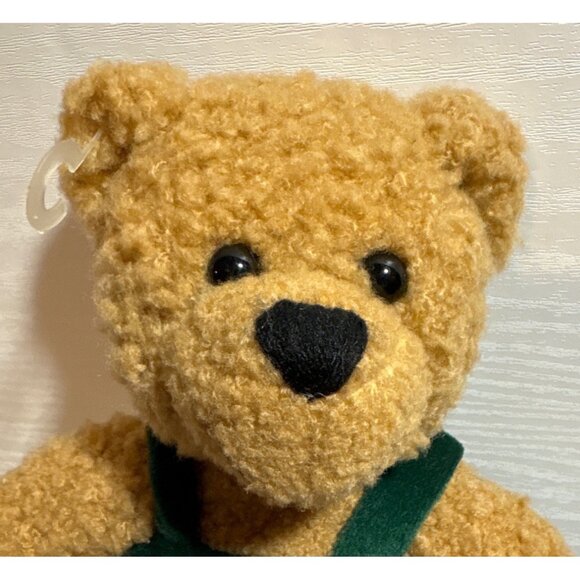 Vintage Hallmark Kiss Kiss Mistletoe Bear Green Overals Magnetic Nose 9" - Picture 3 of 6